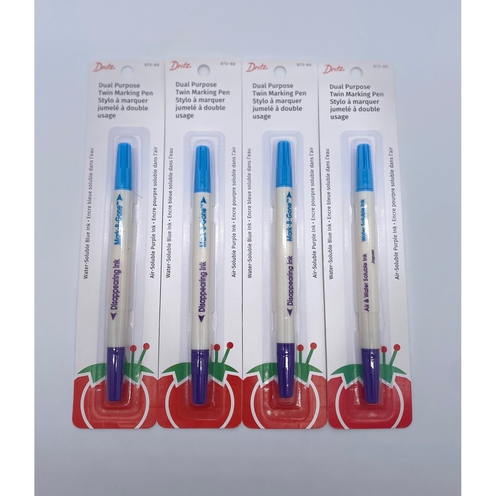 Lot of 4 Dritz Dual Purpose Twin Marking Pens Blue Water Soluble Purple 673-60